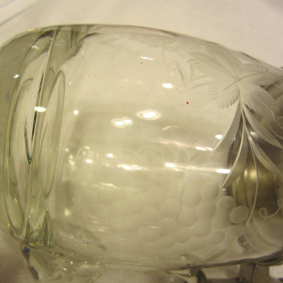 VTG TANKARD, ETCHED GLASS W/PEWTER TOP, GRAPE DESIGN, - Picture 6 of 8